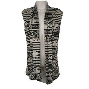 Derek Cover Up Sleeveless Knit Jacket Open Front Juniors Size M Tan Black Pocket